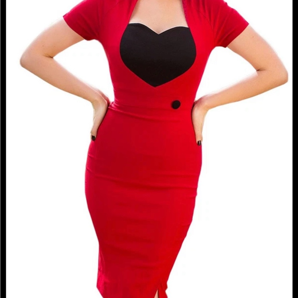 Pinup Couture Red and Black Heart Midi Veronica Dress